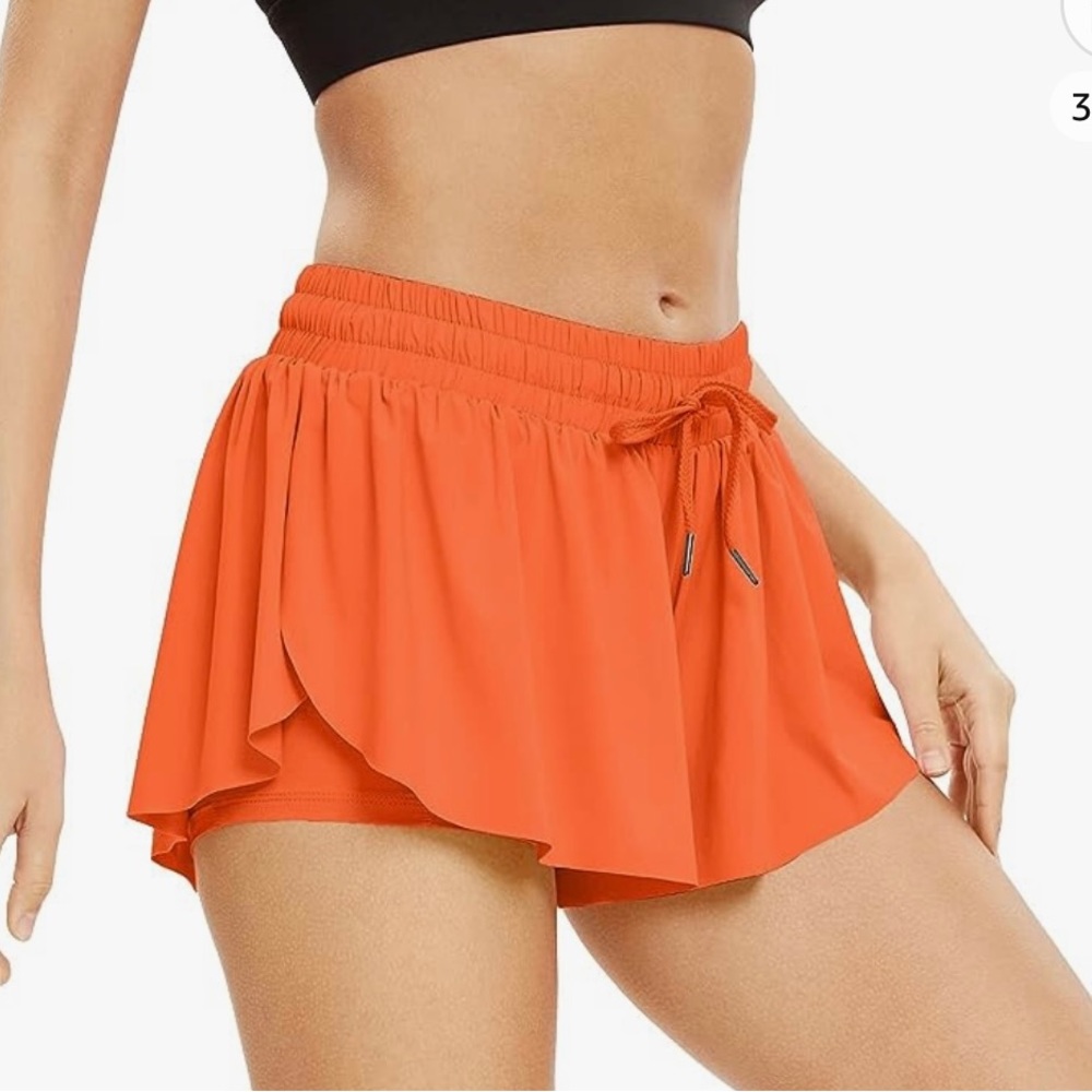 Orange Flowy Athletic Shorts